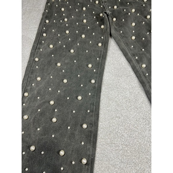 POL The Pearl Drop Jeans Distressed Straight Leg Beaded Denim Gray Medium EUC Ve - Picture 5 of 13